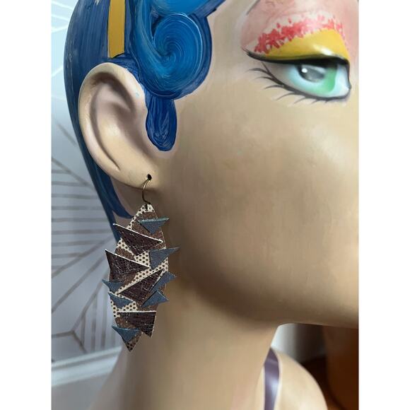Artisan Handmade Metallic Leather Geometric multi pattern earrings - Picture 1 of 10